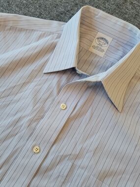 Brooks Brothers 346 Shirt Men's‎ 15.5 2/3 Slim FIt Blue Stripe Non Iron Stretch